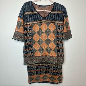 Peruvian Connection Top & Skirt Set NWOT 100% Pima Cotton XS Blue Orange African